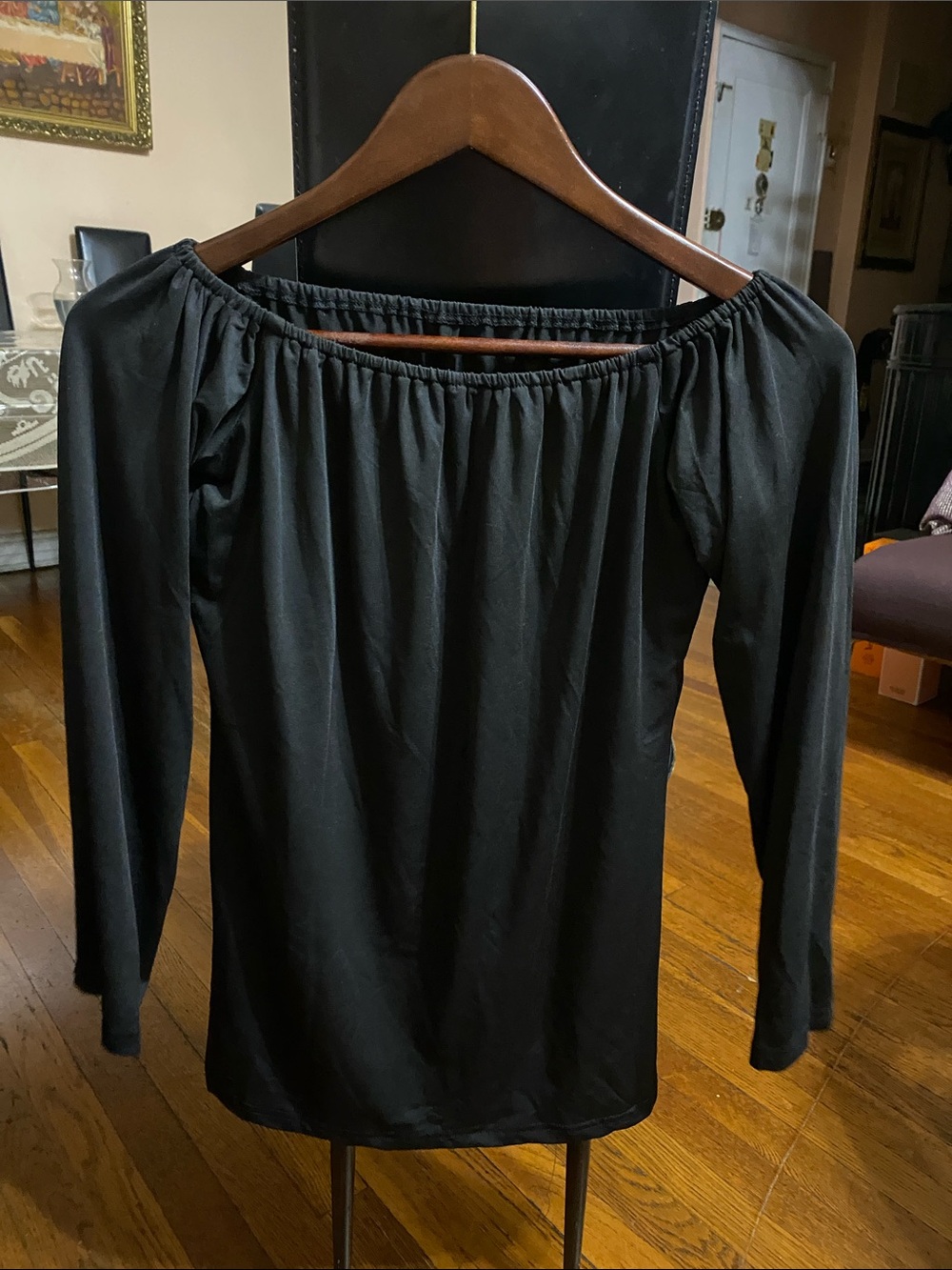 Off-Shoulder Long Sleeve Women’s Top - Black
